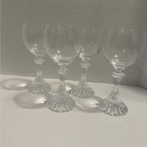 Mikasa Ritz Crystal Wine Glasses 6" set/4 ribbed stem goblets sleek elegant 1997